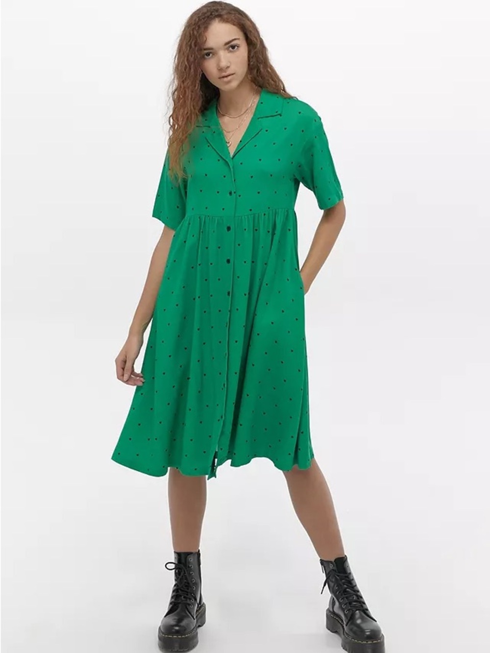 Lazy Oaf Dress Green Heart Print Midi Dress Size 8